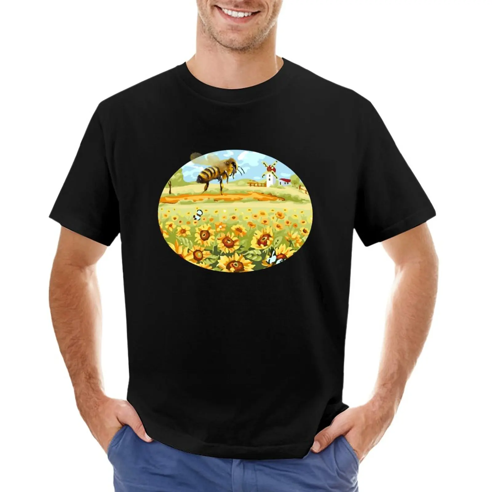 

Bee With Sunflowers T-Shirt t-shirts man custom t shirts Men's clothing