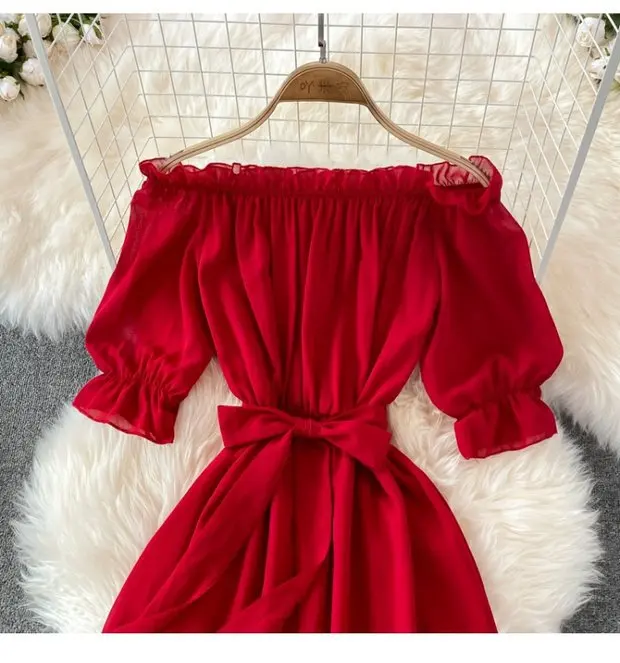 Beach Dress Women Sexy Off The Shoulder Slash Beach Chiffon Dresses Ladies Elegant A Line Bandage Party Dress Long Robe