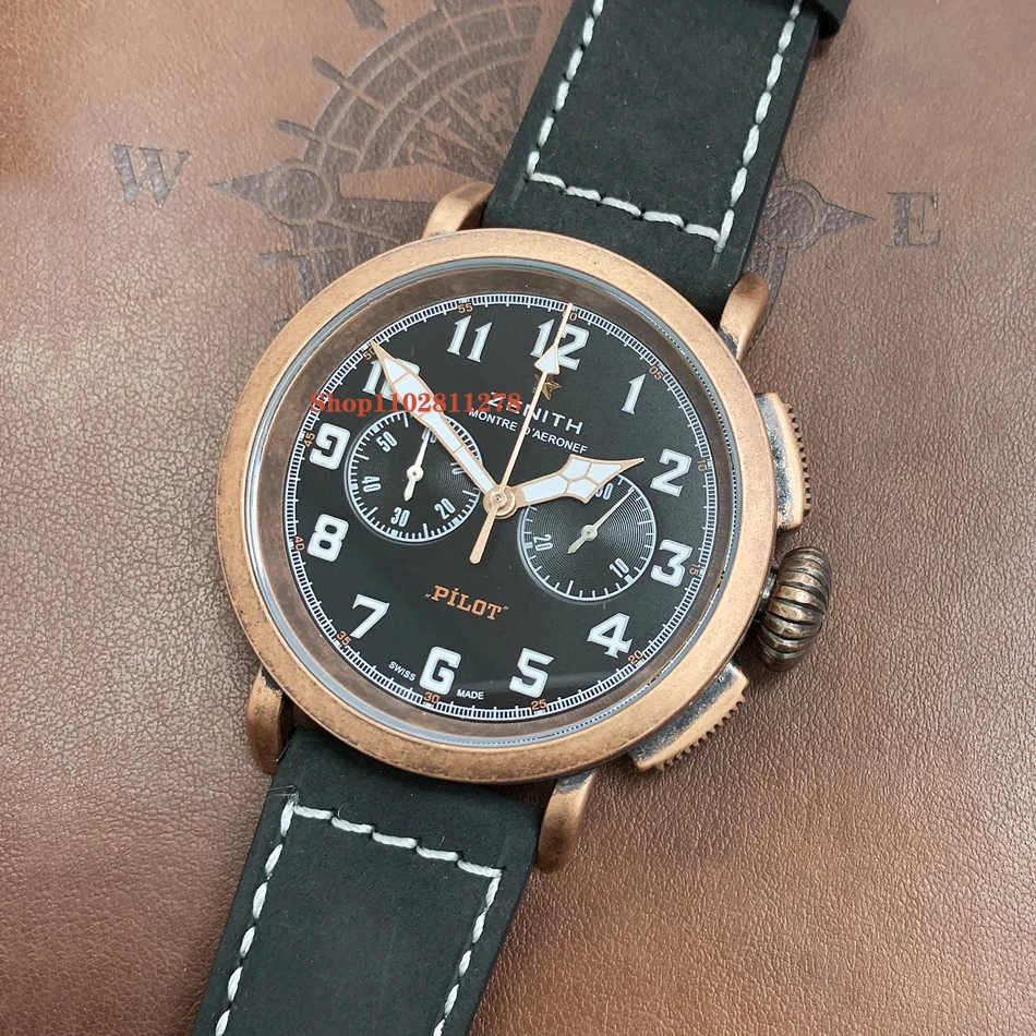 Uomo 45Mm Vintage Antico Oro Rosa Titanio Colore Nero Blu Army Green Matte Leather Watch Bracciale
