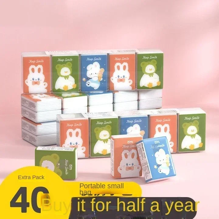 40 Sachets Paper Napkin Cartoon Cute Handkerchief Paper Without Fragrance Can Be Wet Water Portable Facial Tissue Napkins 3 Ply