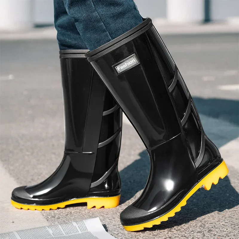 Bottes pluie homme camouflage haute tige résistantes imperméables semelle tendon vache doublure polaire chaude