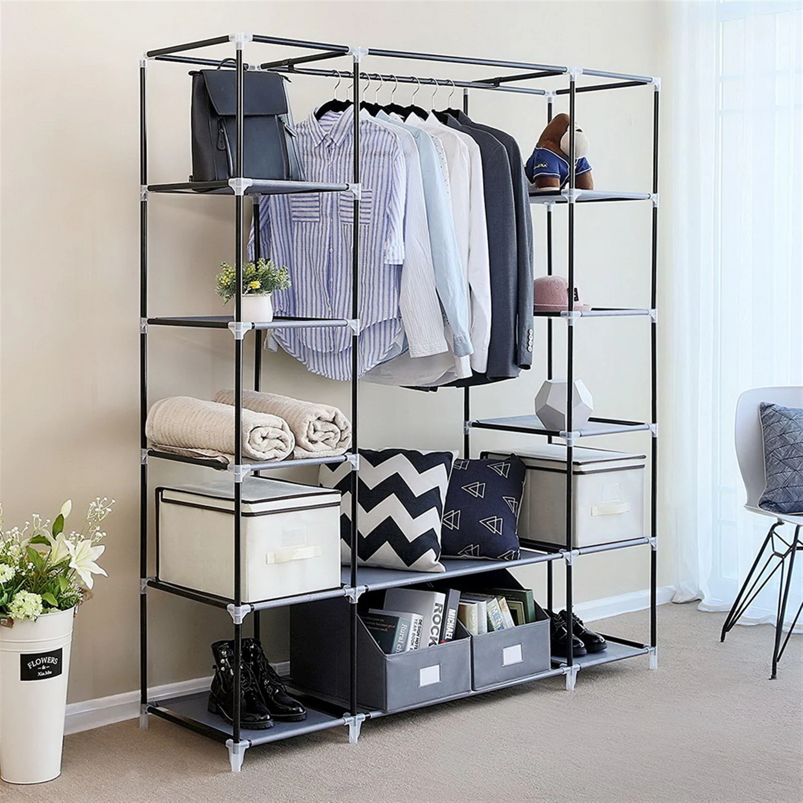 69" Portable Clothes Closet Wardrobe Storage Organizer with Non-Woven Fabric Quick and Easy to Assemble Extra Strong 3