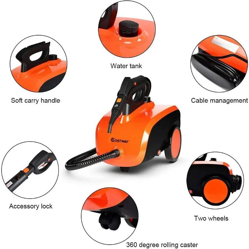 COSTWAY Multipurpose Steam Cleaner with 19 Accessories, Heavy Duty Household Steamer Chemical-Free Cleaning, 1.5L Dual-Tank 6