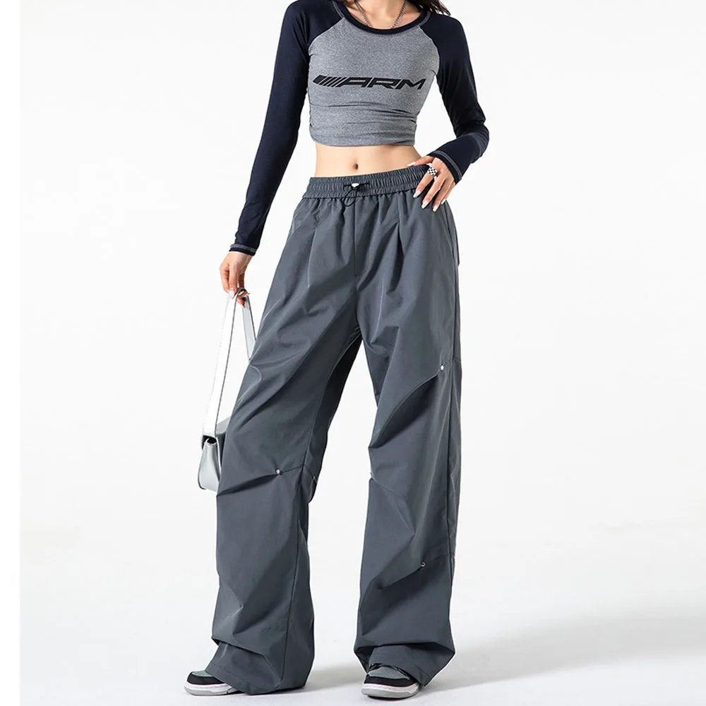 

Летние повседневные мешковатые брюки большого размера Y2K, женские брюки-карго с широкими штанинами, спортивные брюки с эластичным поясом в стиле Харадзюку, Techwear, Корейская одежда