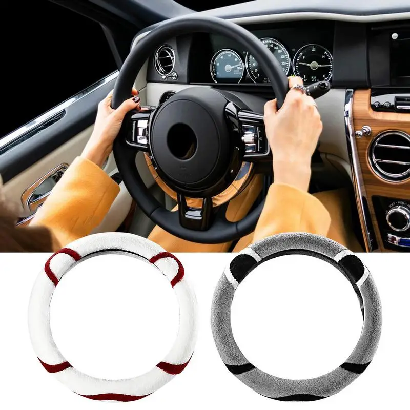 

Universal Car Plush Steering Wheel Cover Protector Decoration Warm Bear Cartoon Cute Steering Cover Super Thick For Car Interior