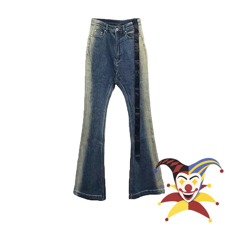 Washed Gradient Blue Micro flared leggings Jeans Men Women Streetwear Denim Pants