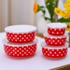 American enamel preservation bowl five-piece set with lid red and white polka dot 1