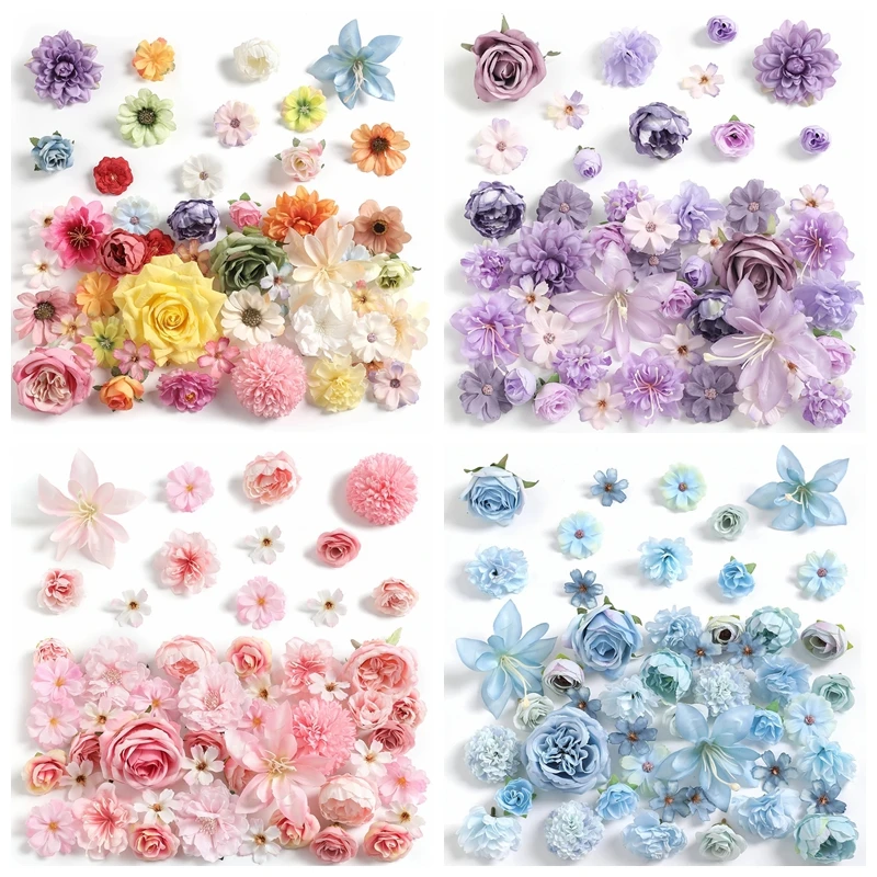 47 Stück gemischte künstliche Blumen aus Seide, künstliche Blumen für Heimdekoration, Hochzeitsdekorationen, Ornamente, DIY-Bastelgeschenke, Girlanden-Zubehör