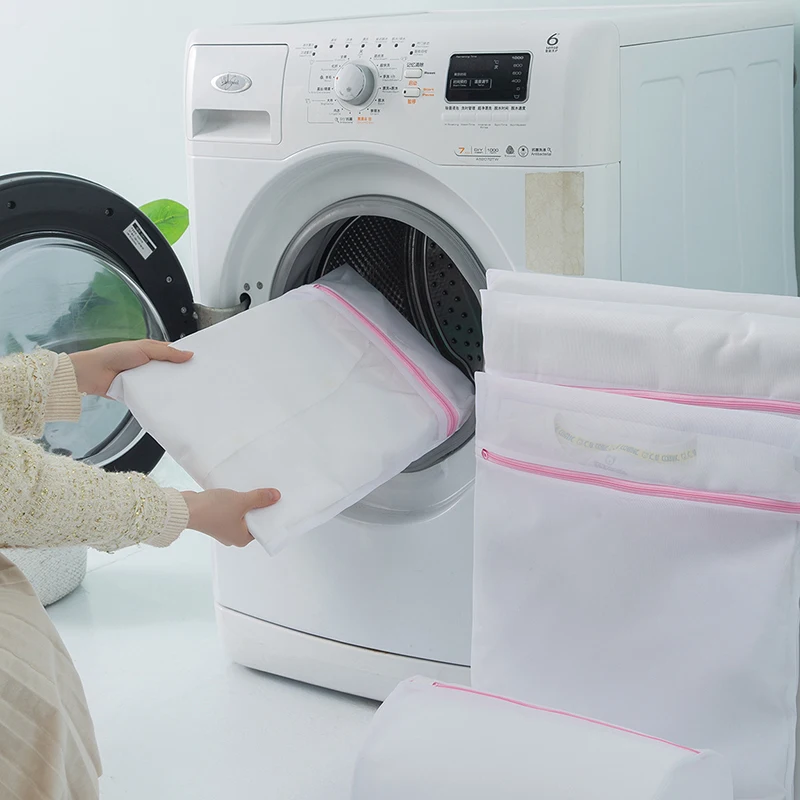 Laundry Bag 7Pcs Pink Zipper Fine Mesh Clothes Protection Washing Machine Dirty Clothes Storage Set