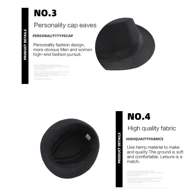 Cappello Fedora classico da uomo con fasce nere, accessorio per cappello da sole estivo a corta 4