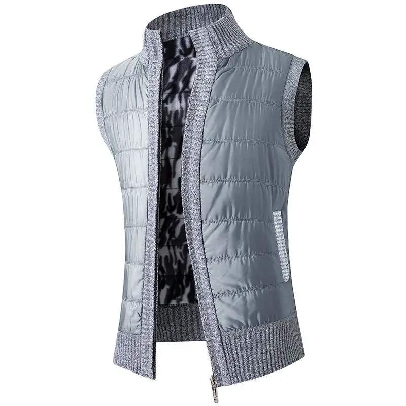 2023 Autumn and Winter Men's Standing Collar Patchwork Zipper Pockets Slim Fashion Casual Elegant Commuter Sleeveless Vest Tops autumn and winter women s v neck button printing pockets sweater cardigan fashion casual elegant commuter sleeveless vest tops