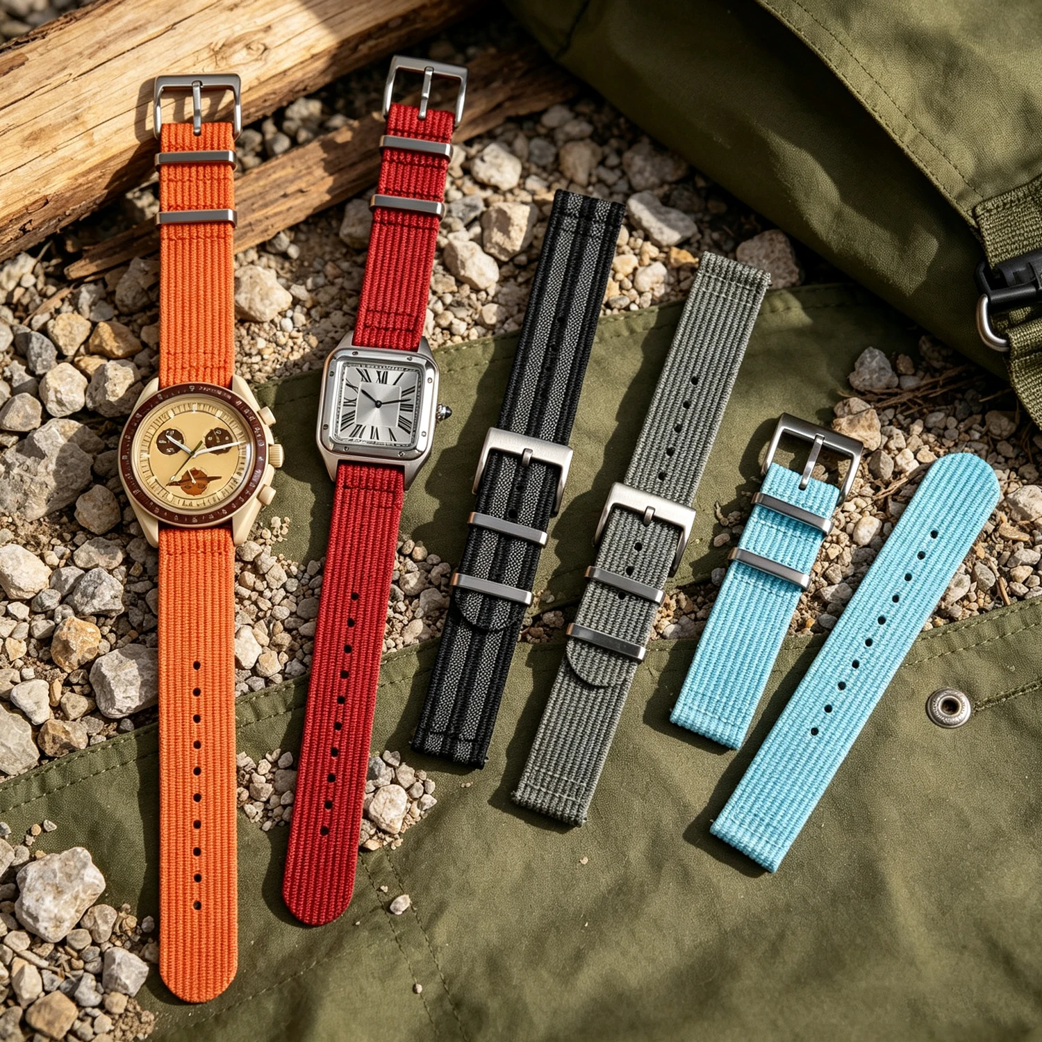 Ribbed Canvas Nylon Watch Strap - Universal Two-Piece Band Accessory