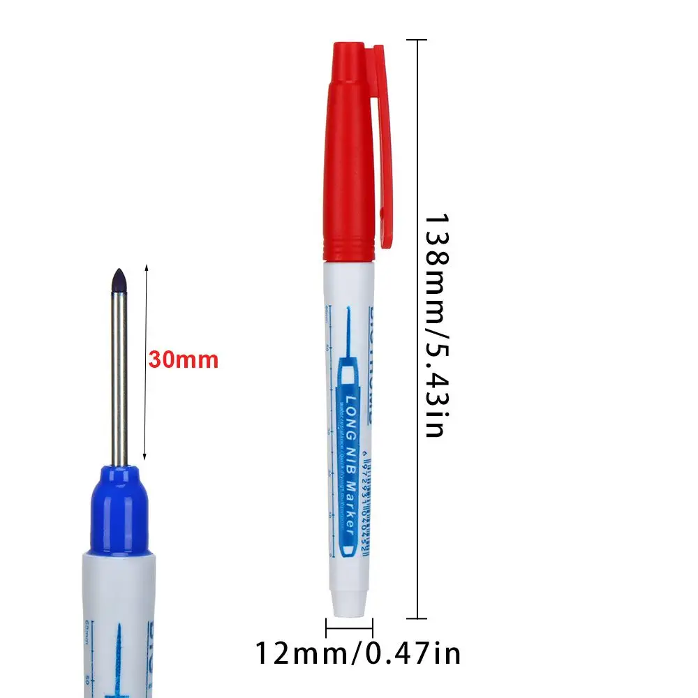 4x 20mm Long Head Markers Woodworking Waterproof Quick Dry Drill Hole  Multipurpose Long Nib Carpenter Pen for Glass Ceramic Bathroom 