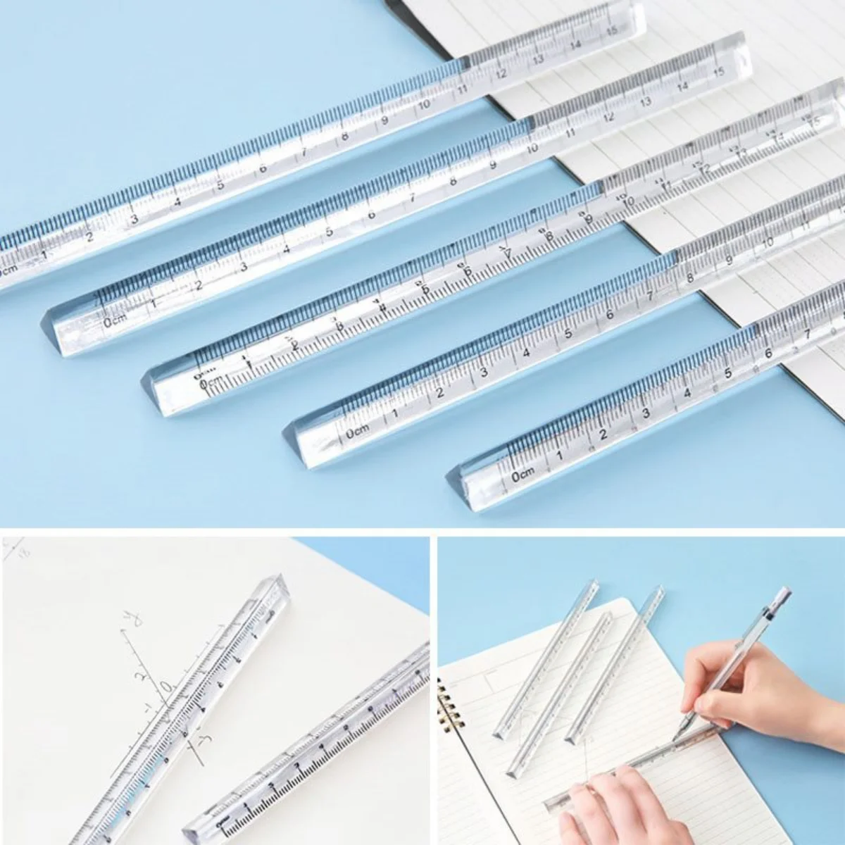 Straight Ruler 1PCS Transparent Triangle Ruler School Office Stationery