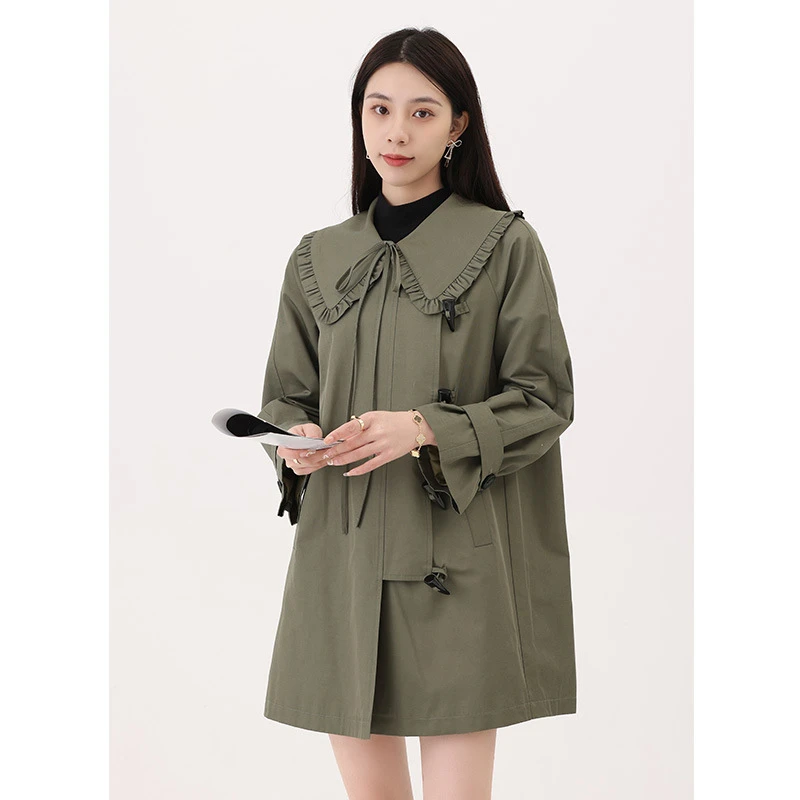 packable down jacket Sweet Trench Jacket Women Peter Pan Collar Full Sleeve Loose Coat Women 2022 Spring Autumn Korean Fashion Green Windbreaker womens long black puffer coat