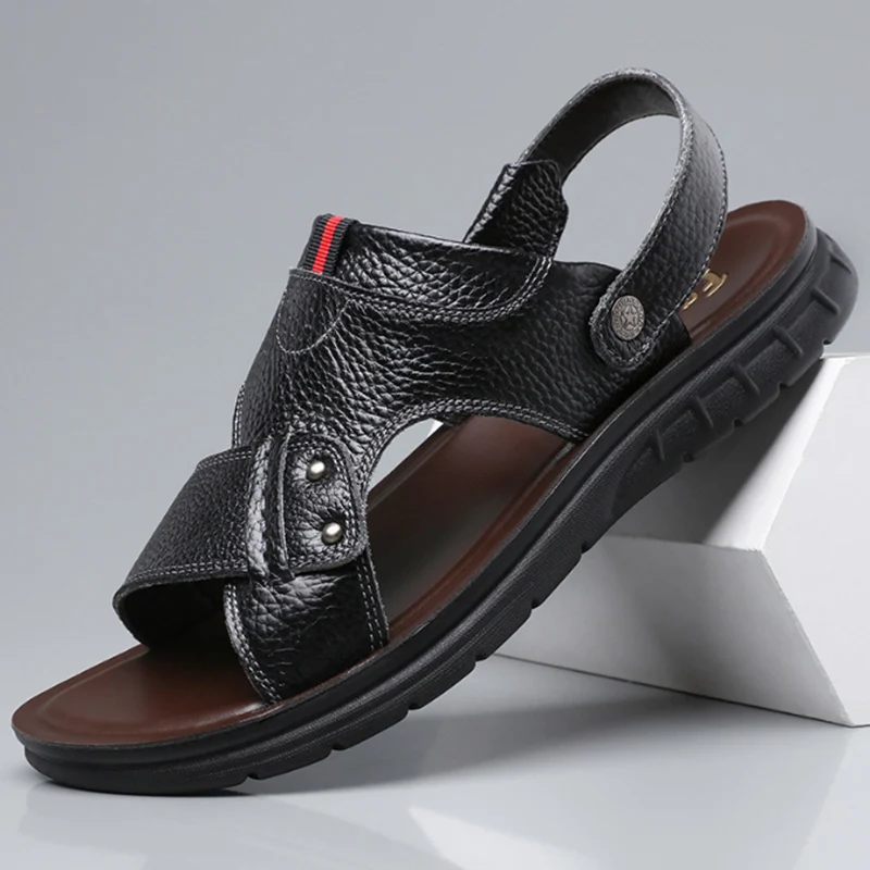 

Sandals Summer Men Cozy Hollow Non-slip Soft Cool Lighted Breathable All-match Classic Wearable Fashion Casual Leather Sandals