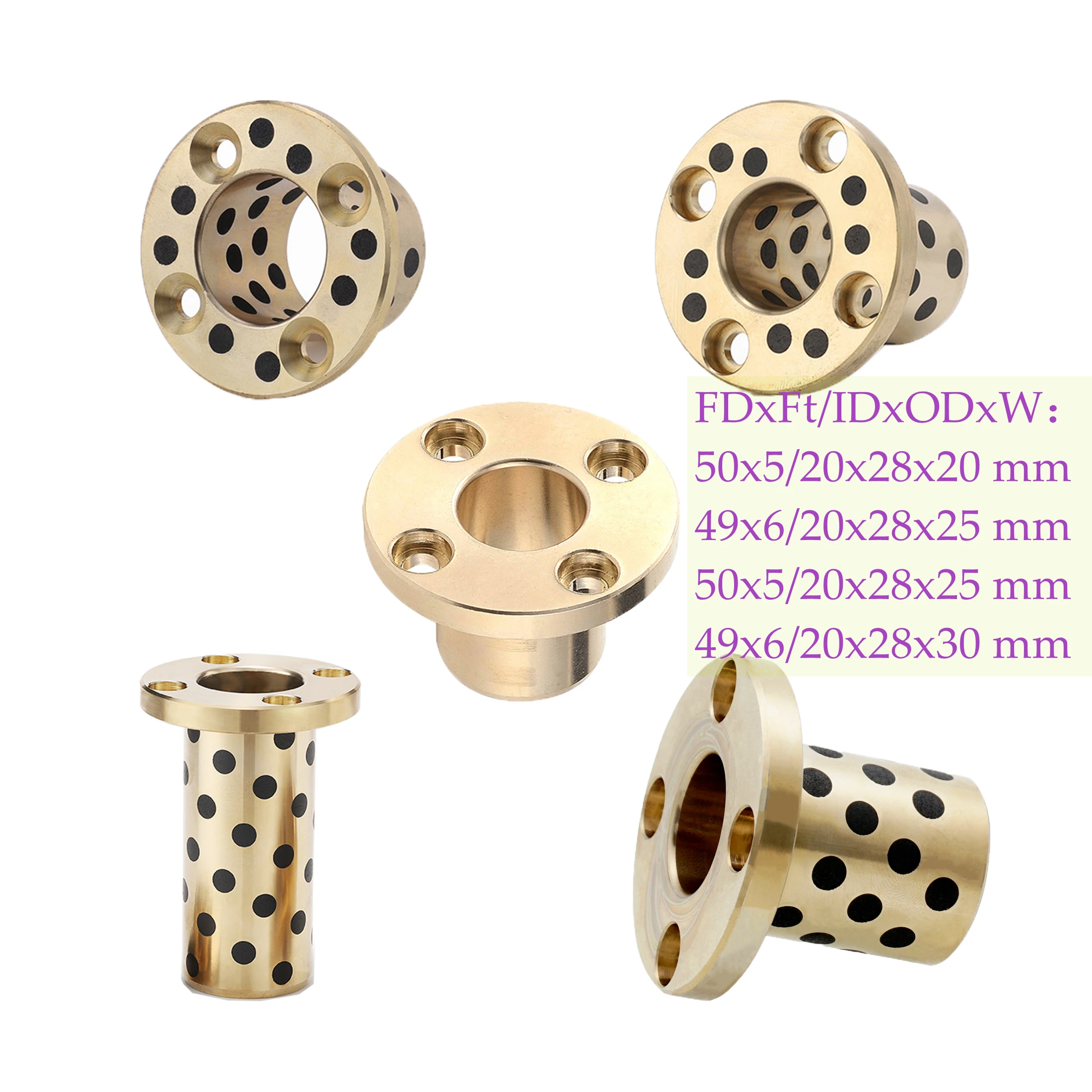 Flanged OFR01 2020/2025/2030 MPTZ 50*5/20*28*20/25 Graphite Bushing 49*6/20*28*25/30 OLBH Bronze Diameter 20mm Bush Bearing mm