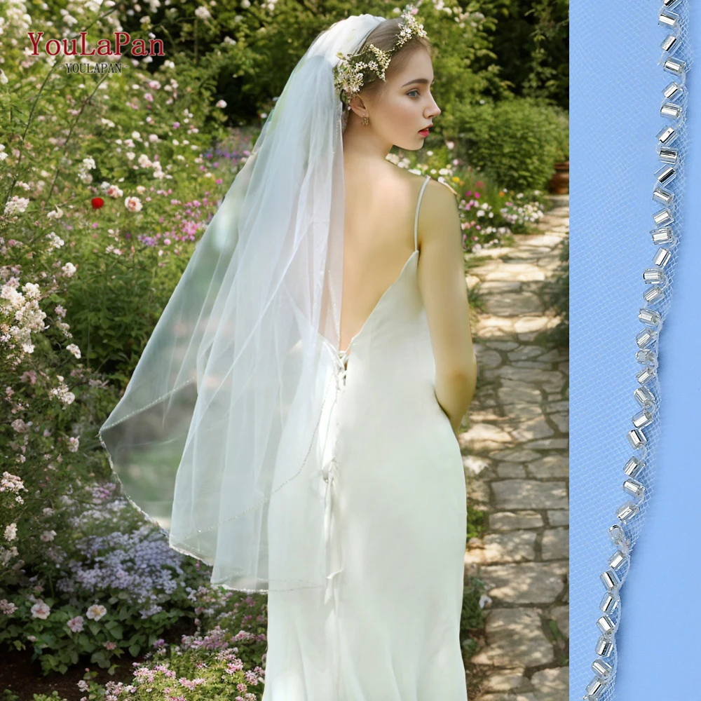 YouLaPan V33 Wedding Crystal Veil Glitter Veil Short Veil 60cm Women Veils  with Comb Wedding Crystal Beaded Bling Sparking