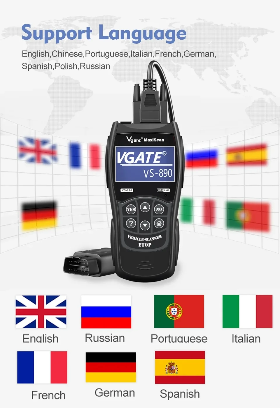 2024 Newest Versions Vgate VS 890 OBD2 Diagnostic Scanner VS890 SCAN Tool VS 890 CAN-BUS Multi-Languages OBD 2 Car Code Reader 3