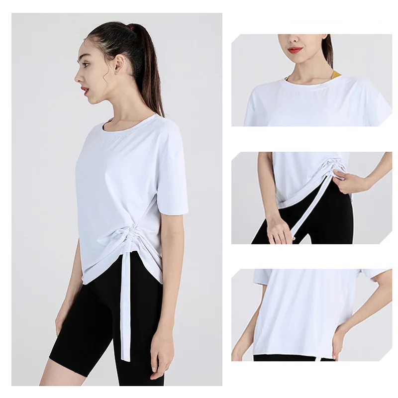 스포츠 블라우스 여성 댄스 스포츠 연습 옷 피트니스을위한 느슨한 맞는 탑 여성 짧은 소매 티 훈련 티셔츠 여성을위한