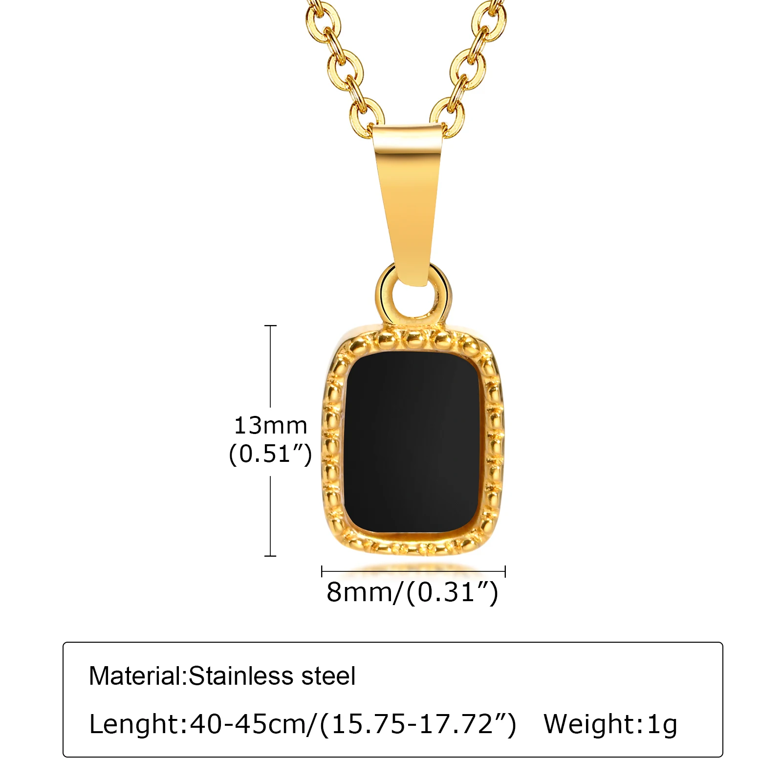 Danity Rectangle Square Necklace, Black Onyx Stone Pendant for Women,  Charms Stackable Jewelry