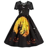 Elegant Halloween Party Dress Women Vintage Short Sleeve Lace Evening Prom Costumes