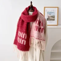 Warm Woolen Letter Pattern Scarf for Couples Sweet Style Autumn Winter Men Women Double Faced Shawl Fashionable Tassel Design