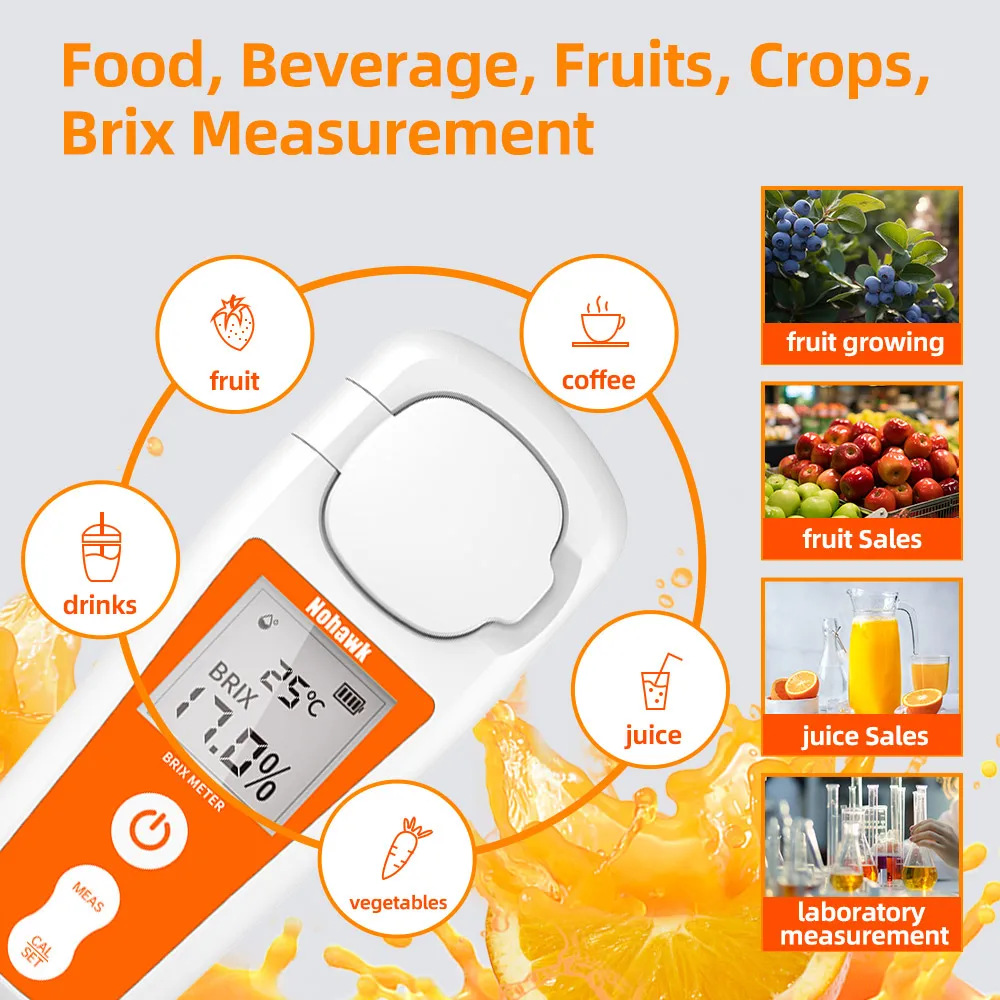 Digital Brix Refractometer Range 0-55%,±0.2% Precision Auto Temperature Compensa