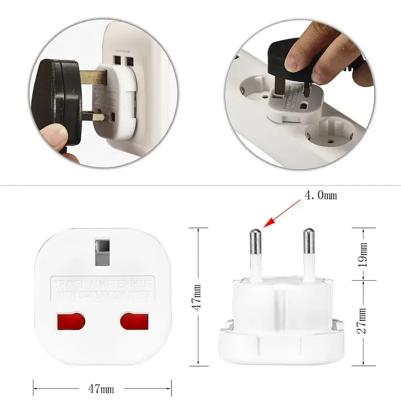Universal UK to EU Power Adapter – Travel-Friendly Electrical Plug Converter