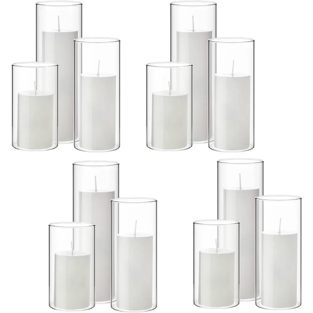 

Centerpiece Set of 12 White Pillar Candles and Glass Cylindrical Vase Candle Holder Home Decoration Holders Decor Garden
