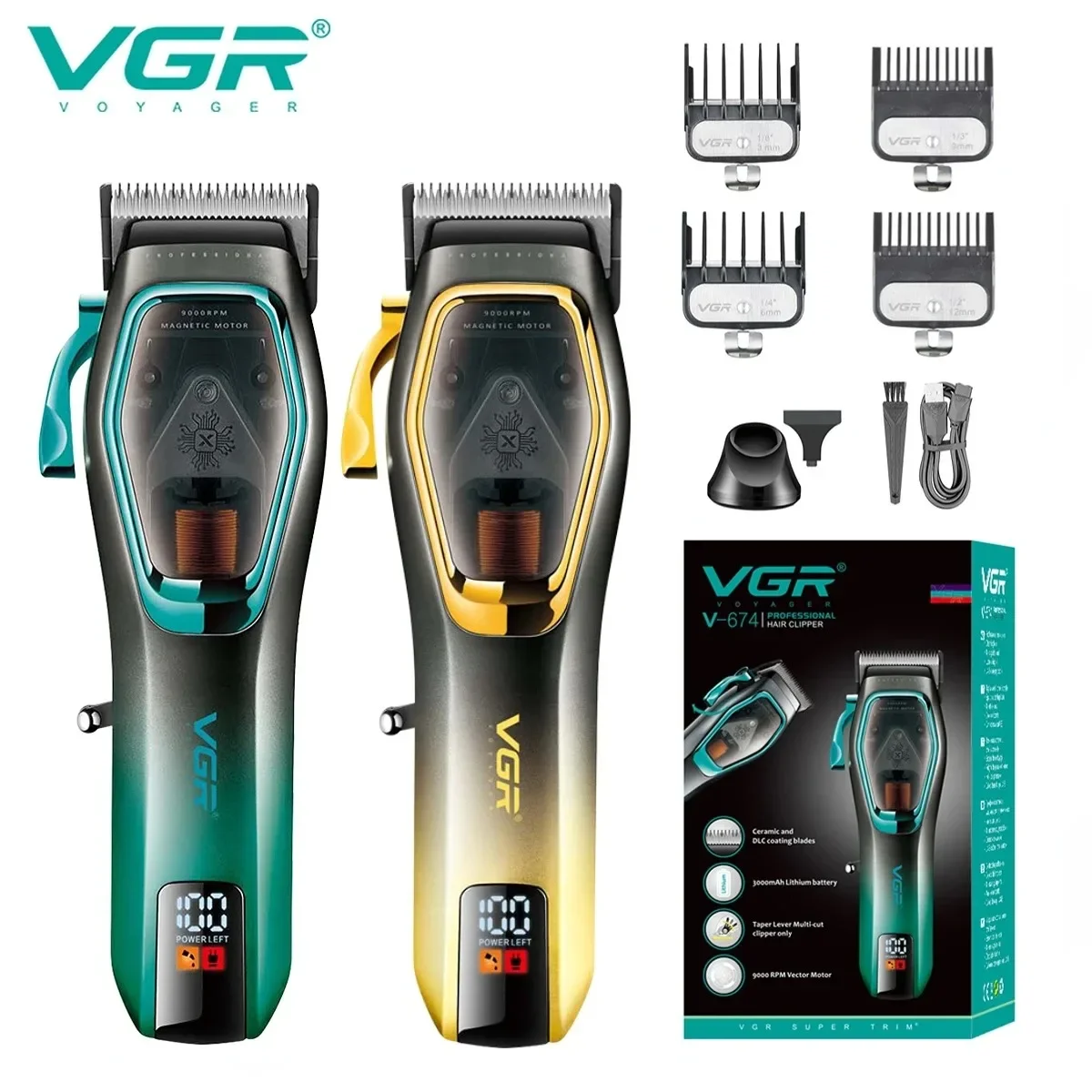 VGR Hair Trimmer Adjustable Haircut Machine Professional Barber Clipper Electric Trimmer Rechargeable Hair for Men V-674