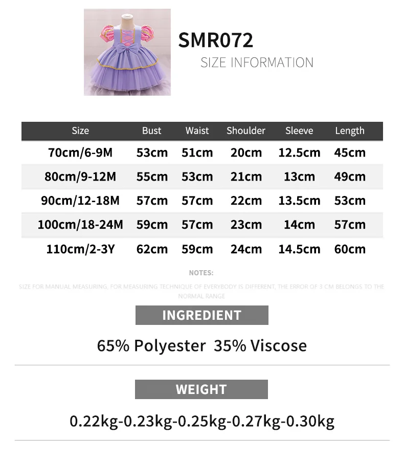 Baby Mädchen Rapunzel Partykleid Kinder Dornröschen Kleines Mädchen Lila Prinzessin Kleid Kleinkind Große Schleife Flauschige Abendkleidung – Detail 1