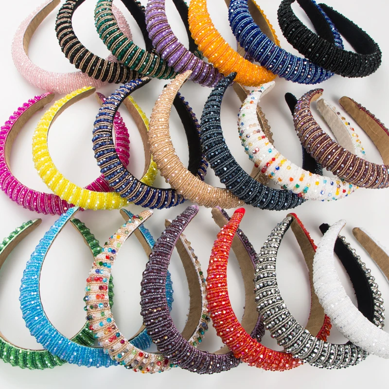 Diademas de cristal tejidas a mano de Europa y América, diadema gruesa de esponja barroca para mujer, accesorios simples para el cabello - Imagen 2