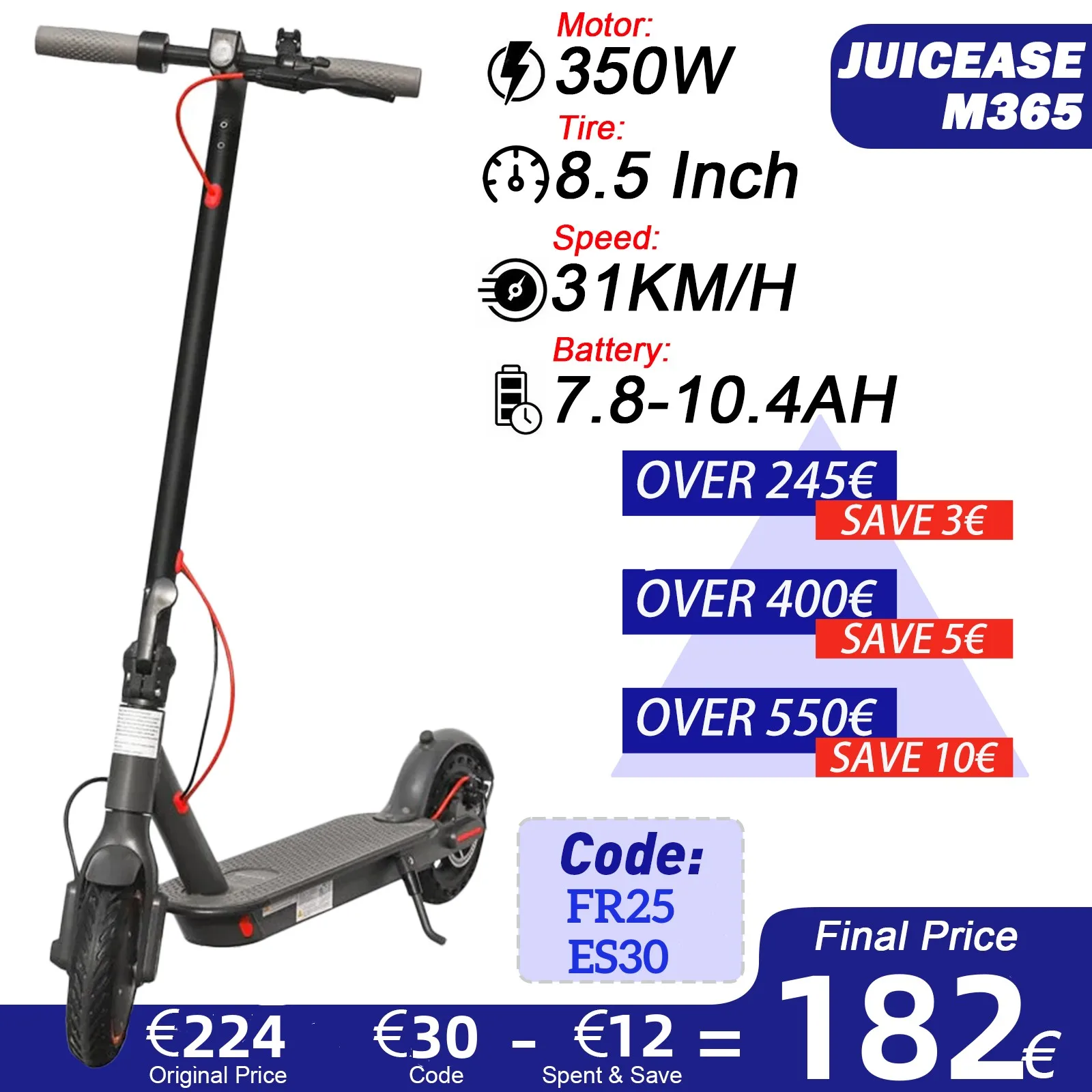 JUICEASE M365 Electric Scooter 31KM/H 350W Power Portable Escooter for