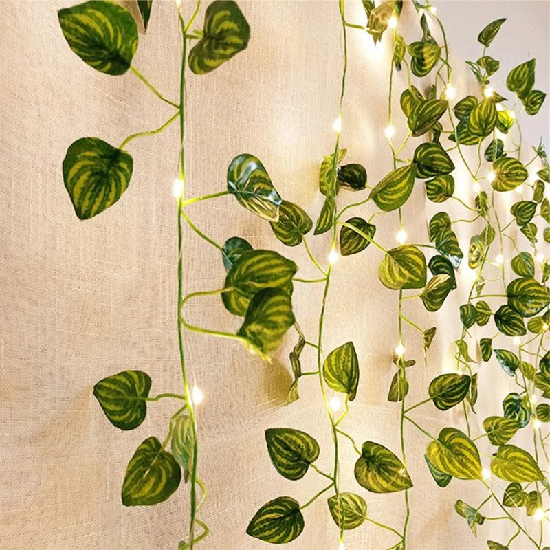 

Green Leaf Artificial Vine Fairy Lights String Lights Battery Powered Christmas Light Home Weeding Decoration Curtain Led Lights