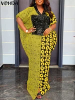 Plus Size 5XL VONDA Women Long Maxi Dress Vintage Indie Folk Patchwork Printed Vestidos 2025 Summer Sundress Party V-Neck Robe - Image 3