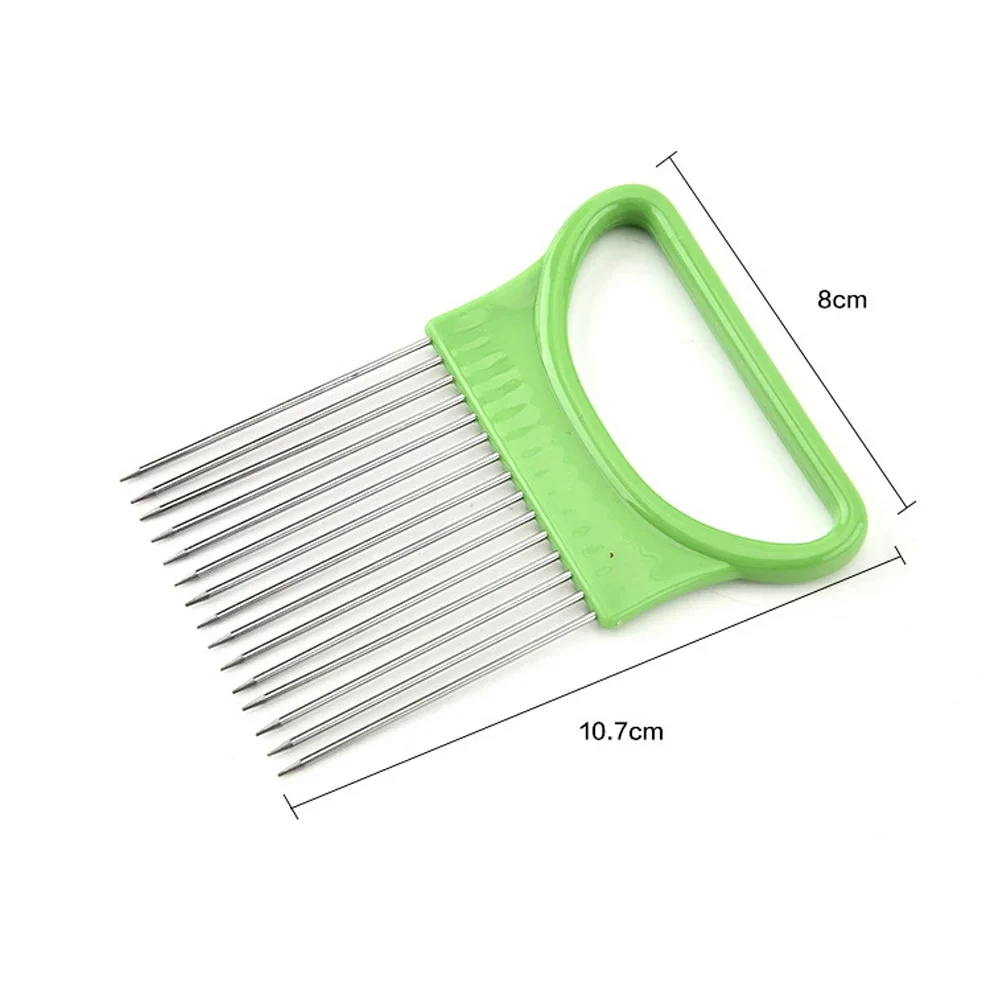 Stainless Steel Onion Needle Onion Fork Vegetable slicer fruit slicer Vegetables Fruit Slicer Tomato Cutter Knife Cutting Safe Aid Holder Kitchen Accessories