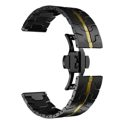 Stainless Steel Metal Watch Strap - 20mm/22mm Adjustable Band for 20mm (Black Gold)