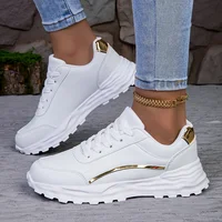 Women's Solid Color Casual Sneaker, Lace-up Lightweight Soft Sole Walking Shoes, Low-Top Comfortable Training Shoes 2