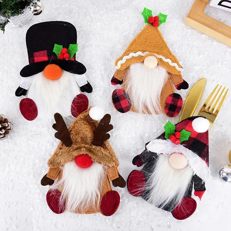 

Christmas Knife and Fork Holder Santa Snowman Gnome Pocket Cutlery Bag Xmas Home Kitchen Tableware Cover Navidad New Year Decor