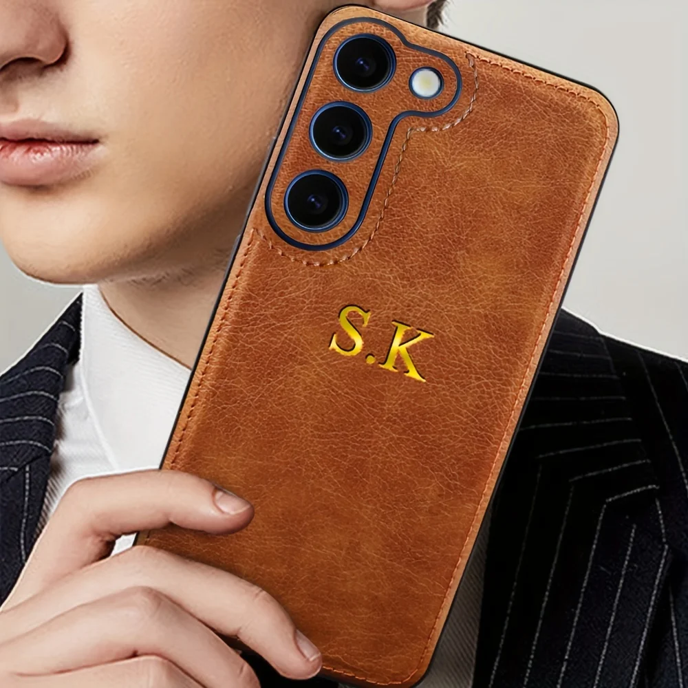 Personalized Luxury Cowhide Leather Phone Case with Custom Name Engraving