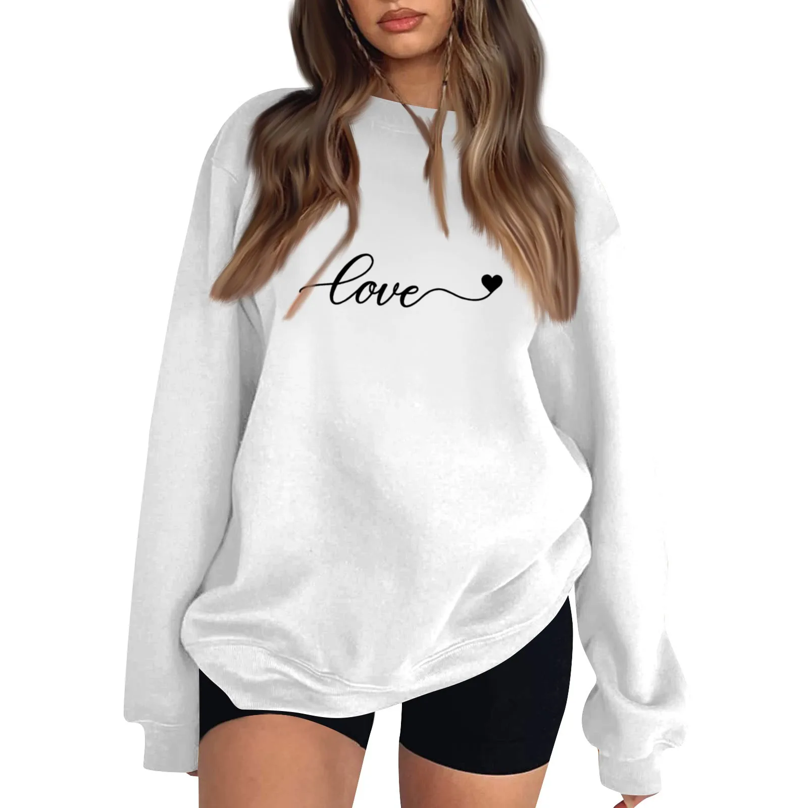 

Love Pattern Women's Sweatshirt Fashion Casual Hoodie Hip Hop Hoody Oversize High Quality Sportswears Female Pullovers