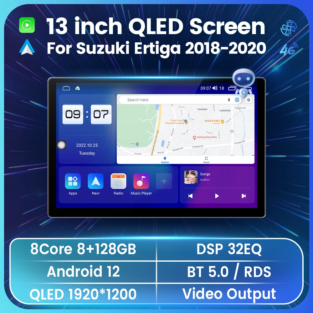 

Автомагнитола для Suzuki Ertiga 2010 2011 2012 2013 2014 2015-2019 Беспроводная Carplay Android 12 Auot Stereo 4G + WiFi 2Din универсальная