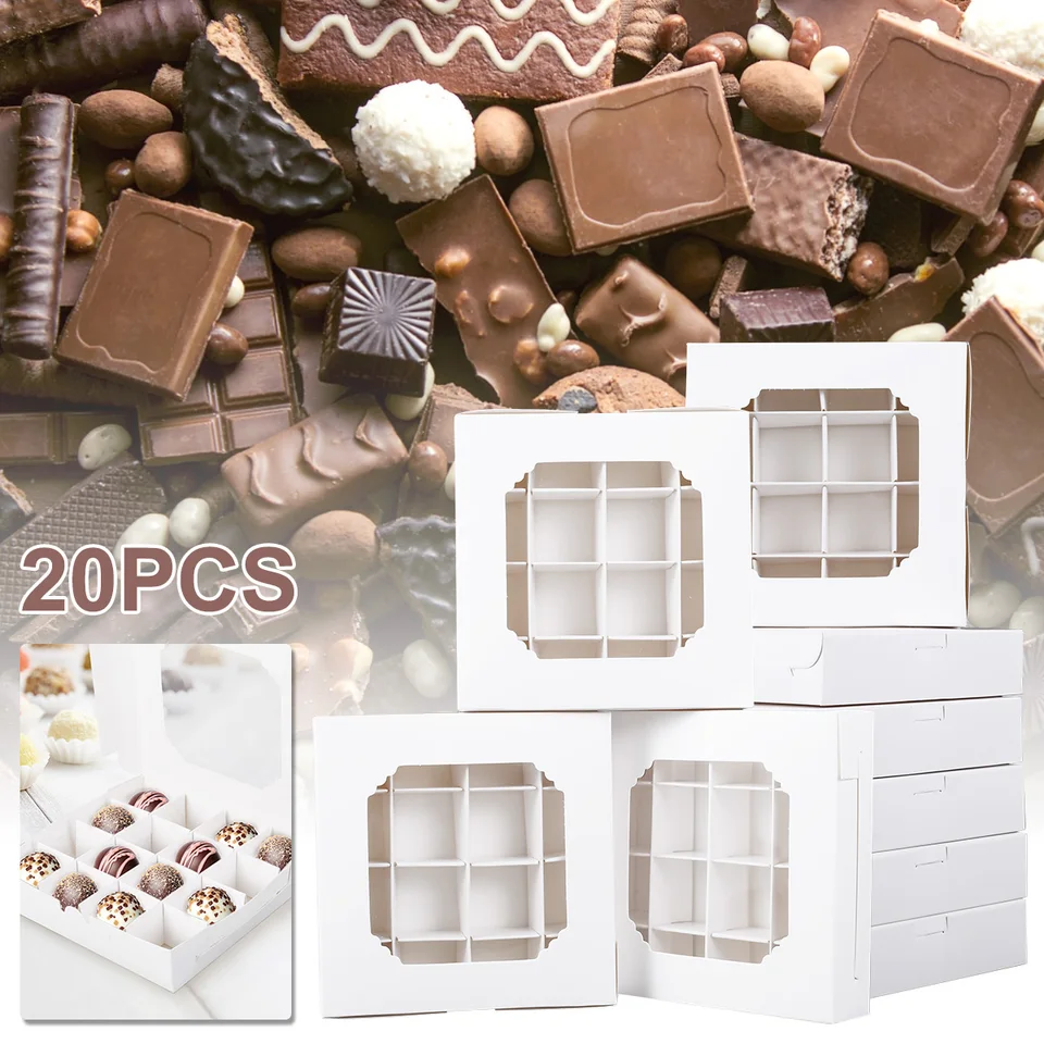 Scatole dolci bianche vuote da 20 pezzi con inserti, finestre trasparenti e divisori, scatole campionatori a montaggio rapido a 16 scomparti  15