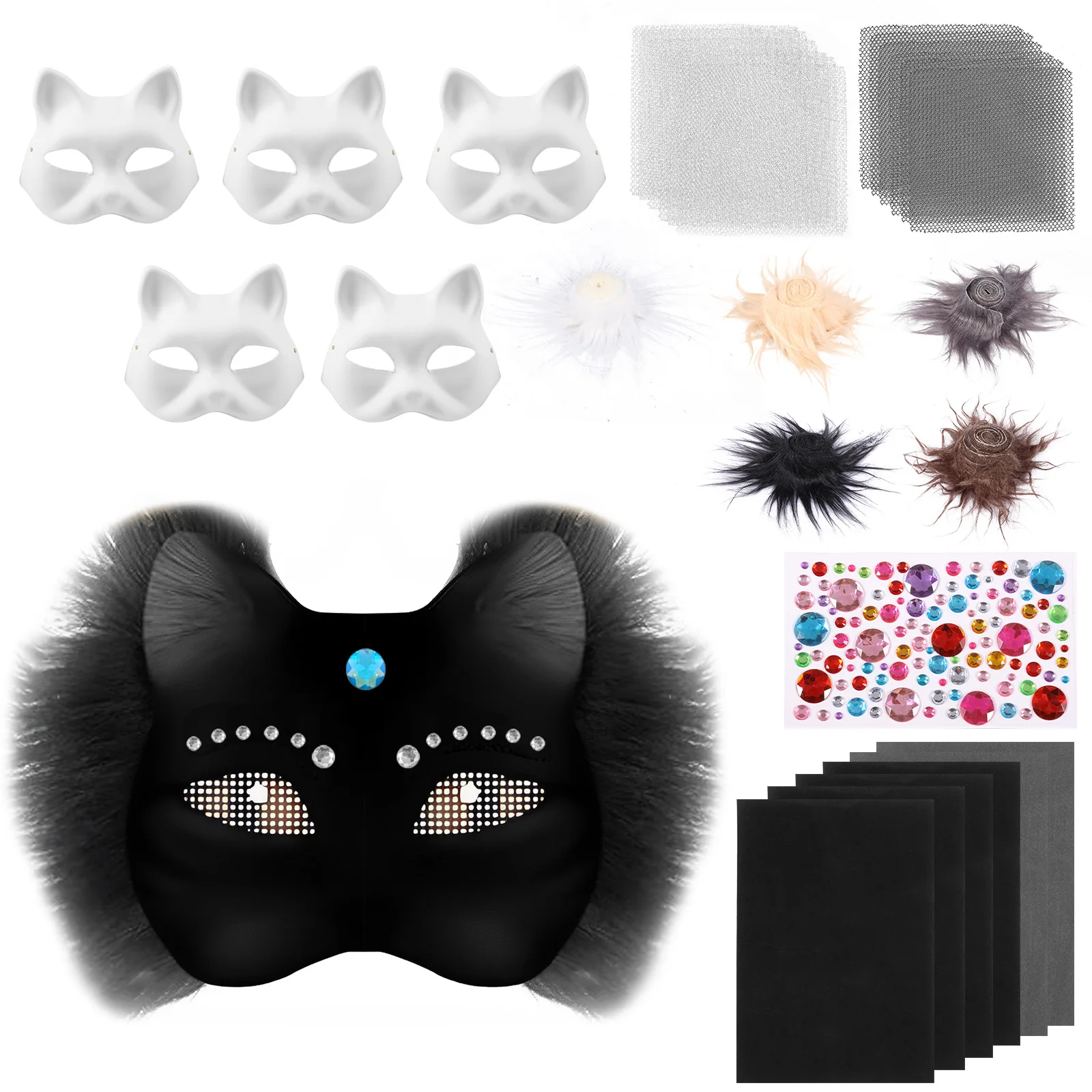 MASINIES Blanco maskers, kattenmaskers, om zelf te schilderen, voor verkleden, cosplay, kostuum, feestartikelen voor Halloween, 10 stuks
