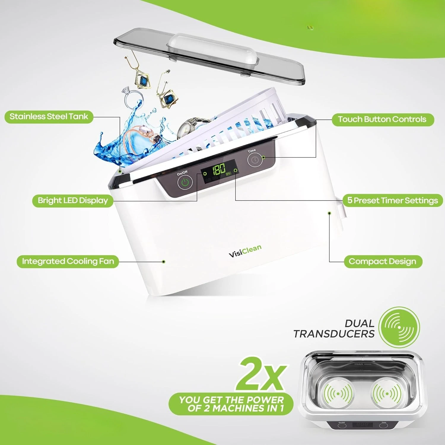 2025 Ultrasonic Cleaner Professional Jewelry Cleaner for Diamond Ring Silver Gold Necklaces Glasses Denture Retainer Mouthguard 3