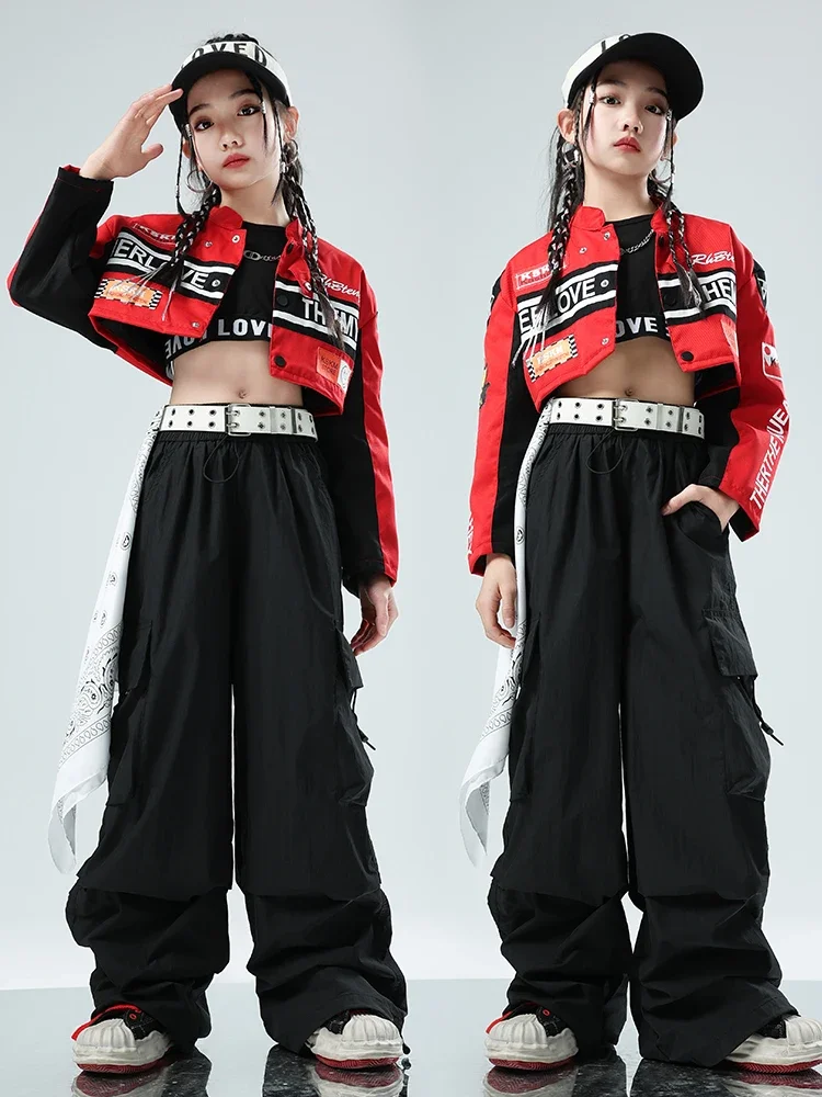 Kids Hip Hop Clothes For Girls Short Jacket Black Pants Jazz Modern Dance Performance Suit Catwalk Concert Fashion Wear