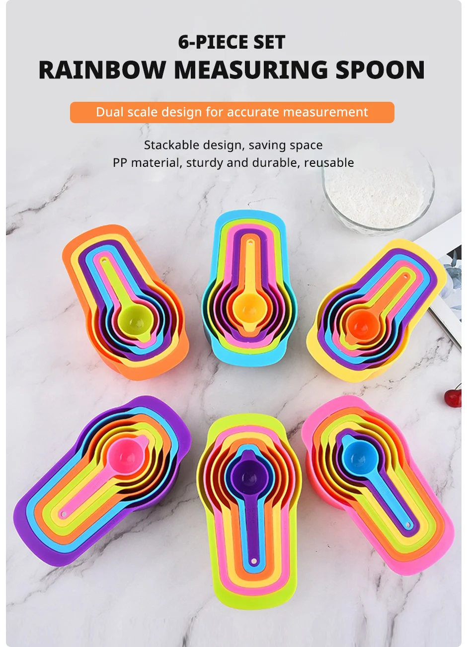 Description Picture 2 of itemRainbow Measuring Cup Colored Plastic Flour Measuring Spoon Scale Measuring Spoon Set Baking Accessories Kitchen Tools