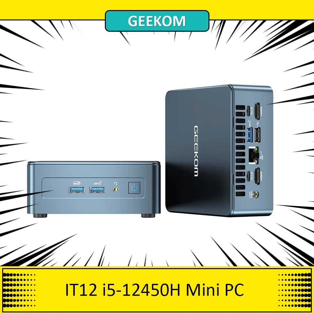 Geekom It12 Mini Pc Intel I5-12450H 8 Core Fino A 4.40 Ghz 16Gb Ram 512Gb Ssd 8K + 4K Quad Screen Display Wifi 6E Bluetooth 5.2
