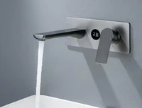 Digital display Gunmetal gray bathroom faucet intelligent  single handle cold and hot dual control brass wall basin faucet 3